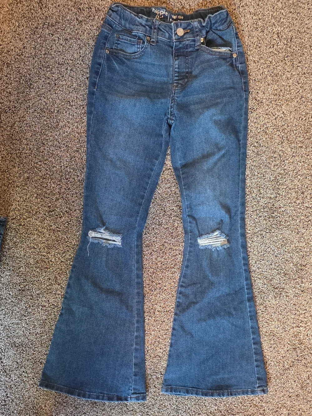 Hippie Girl High Rise Super Flare Size 10 Girls Jeans Distressed Knees